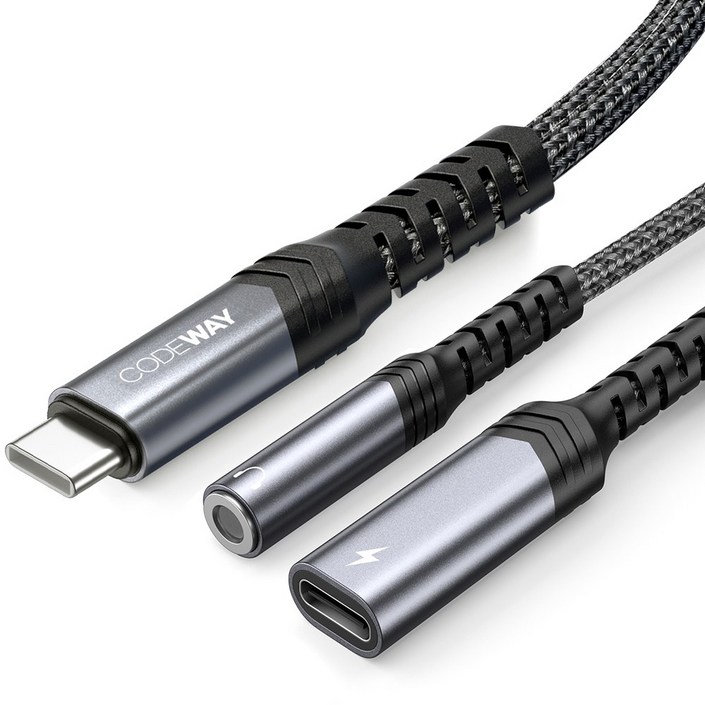 코드웨이 USB C to 3.5  C타입 이어폰 고속충전 듀얼 젠더, 1개