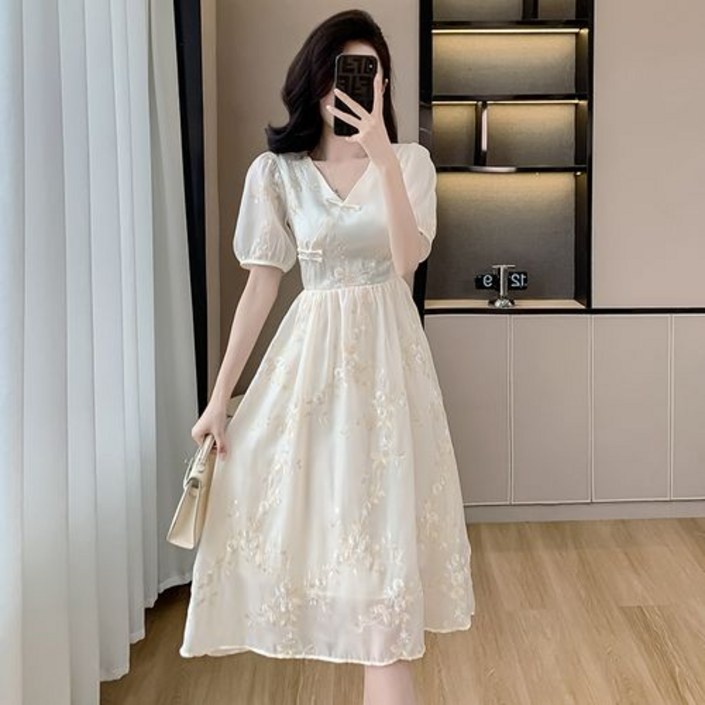 뉴욕멋쟁이 리린 플라워퍼프 반팔원피스