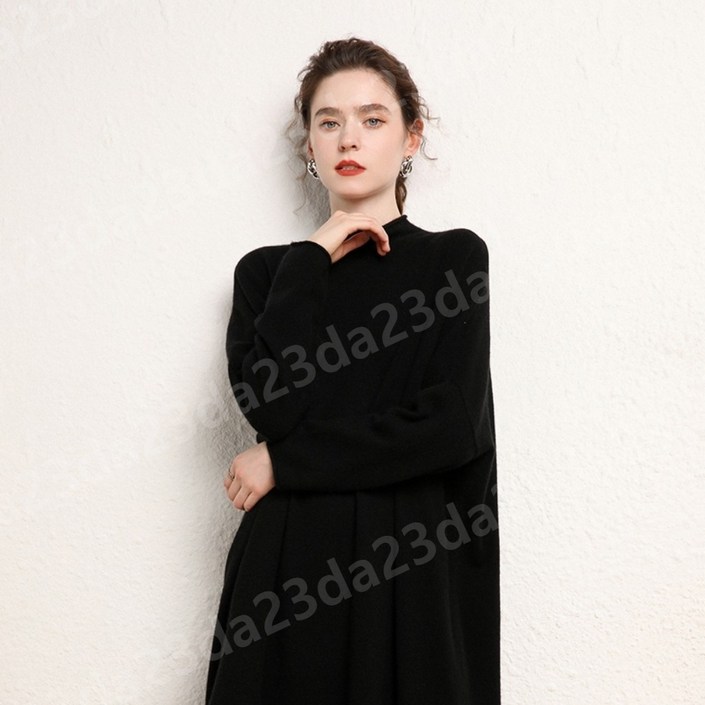 퓨어 캐시미어100루즈핏 박시 원피스 하프터틀넥 4컬러