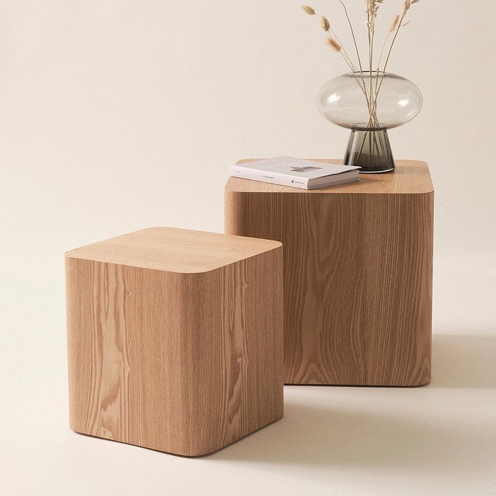 하조이 북유럽 원목풍 거실 테이블 물푸레나무 티테이블 2개 세트, 애쉬 나목