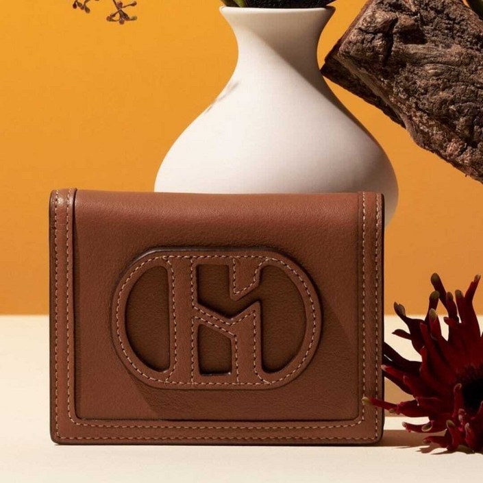 국내백화점 헤지스 브라운 로고패치 소가죽 반지갑