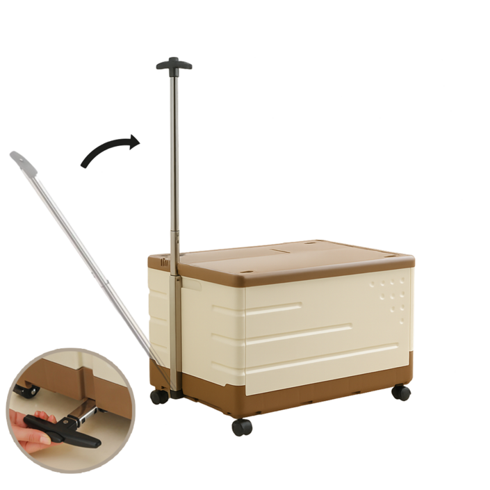 오웨테 프리미엄 카트형 접이식 리빙박스 대용량 이동식 수납함 다용도 폴딩박스 트렁크 정리함, 베이지브라운