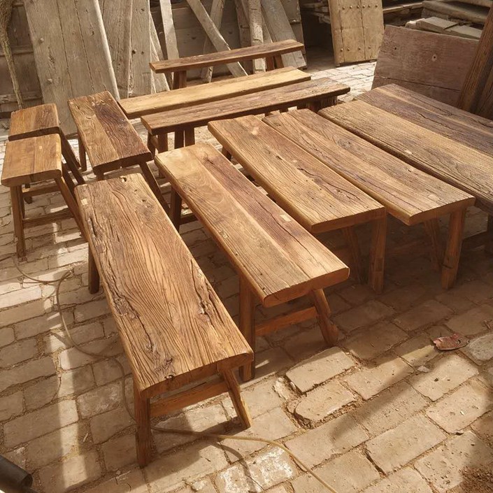 엔틱 원목 벤치 의자 느릅 나무 고재 테이블 식탁