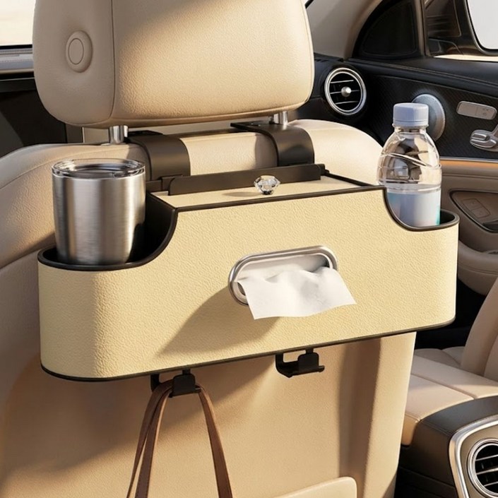 차량용 뒷좌석 멀티 수납함 컵홀더 트레이 2구 걸이형