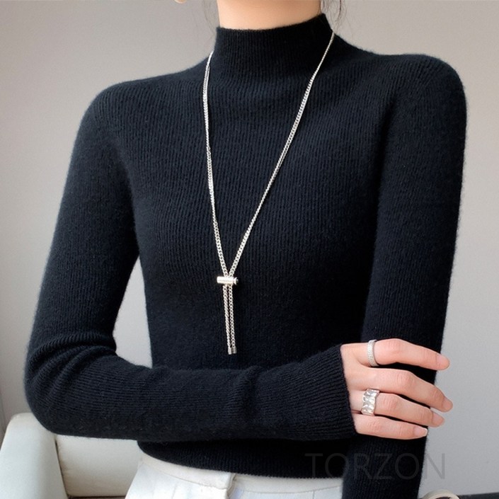 TORZON 여성 반폴라 니트 스웨터 긴팔 티셔츠 가을 겨울 따뜻한 이너티