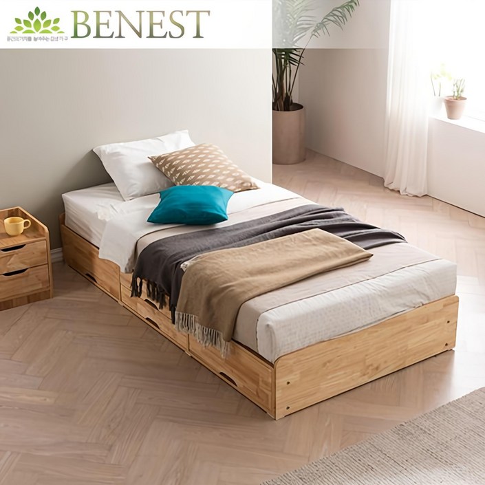 로빈스 고무나무 원목 무헤드 서랍형침대 SS, 침대프레임_매트제외