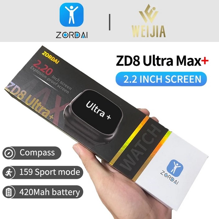 Zordai ZD8 울트라 맥스 플러스 남성 스마트워치 2.22 인치 화면 블루투스 통화 NFC 컴퍼스 AI 음성 심박수 스포츠 스마트워치