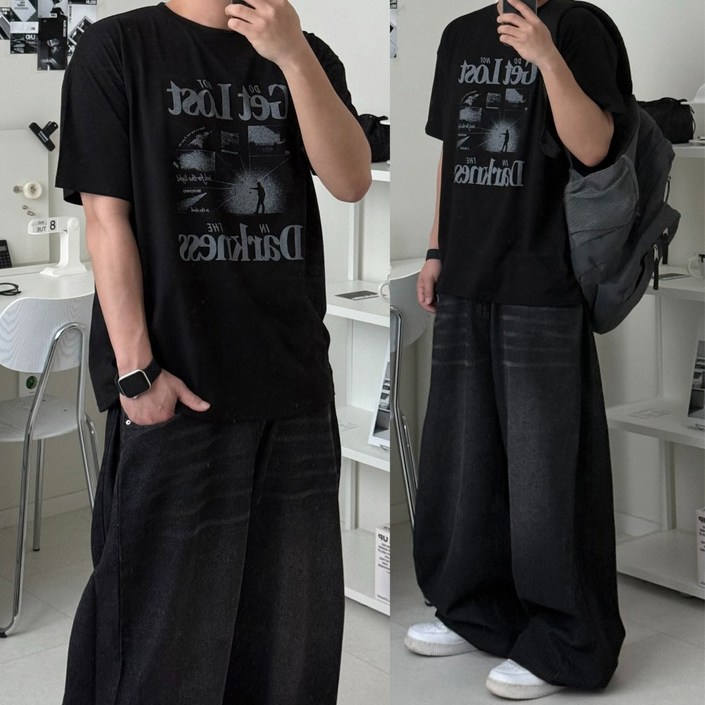 르위 프린팅 오버핏 반팔 빅사이즈 남녀공용 반팔티