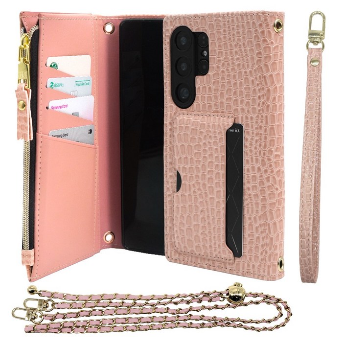 5세컨즈 소피 크로커 가죽 다이어리 카드수납 지갑 휴대폰 케이스 + 핸디 스트랩 세트