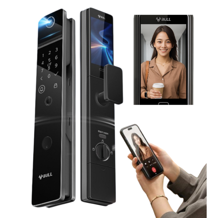 스마트도어락 올인원 얼굴 지문 손바닥정맥 인식 360도 파노라마도어뷰 원격영상인터폰