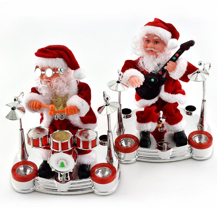 참새방구 크리스마스 춤추고 연주하는 산타클로스 밴드 인형, 드럼, 1개