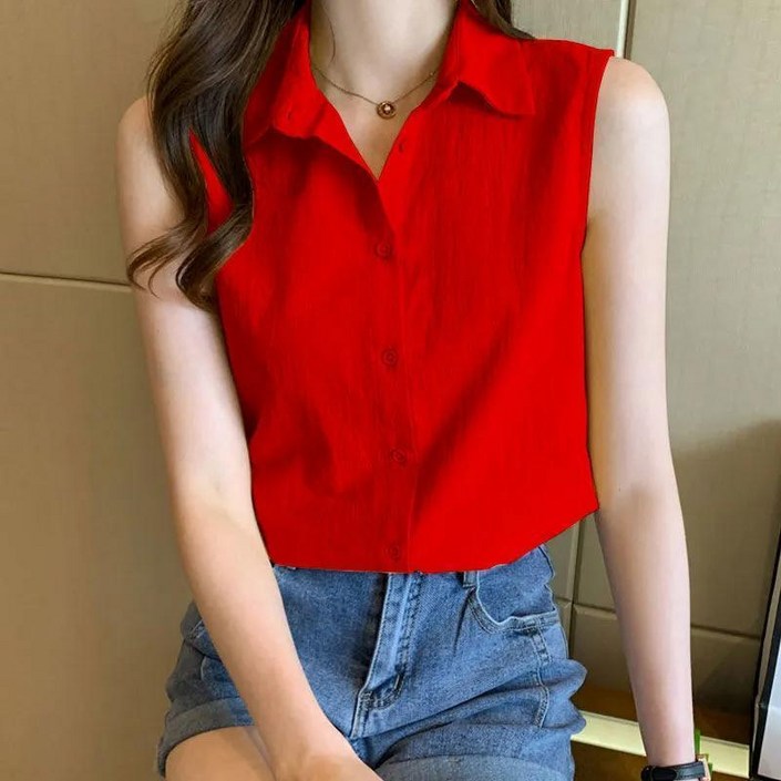 해피유통 여성  민소매 캐주얼 심플 데일리 민소매 셔츠jhz
