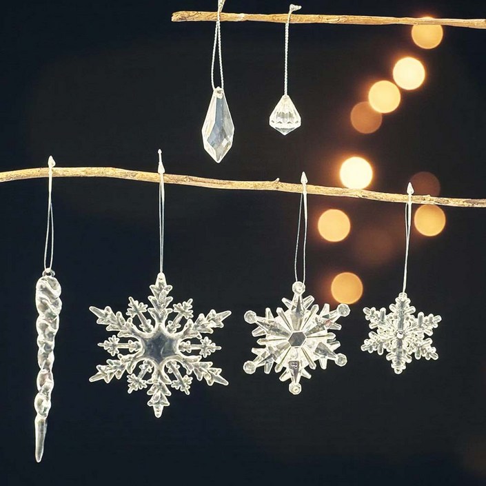 이플린 크리스마스 트리 장식 오너먼트 눈꽃 고드름 크리스탈 보석 30p 세트