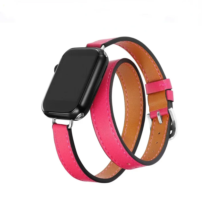 Apple Watch 밴드 10 42mm 46mm 40mm 41mm 더블 투어 가죽 스트랩 45mm 44mm 시리즈 10 9 8 7 6 Se 5 4 Ult