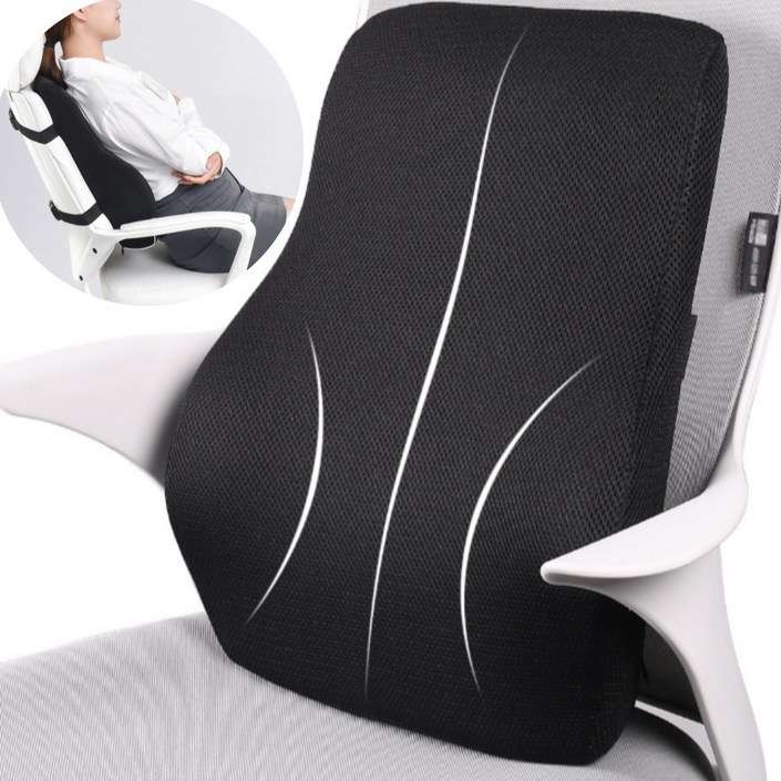 하운드룸 편안한 등받이 바른자세 사무실 의자 허리 쿠션, 검정