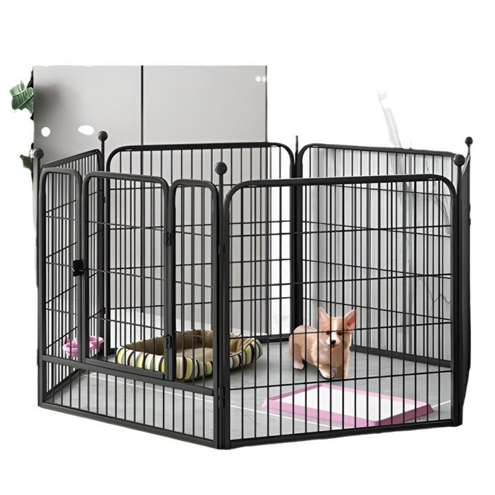 리빙가감법 반려동물 고품질 대형견 울타리 튼튼한 메탈 안전한 논슬립 자동 잠금 애견 펜스 대형 울타리, 1세트, 블랙