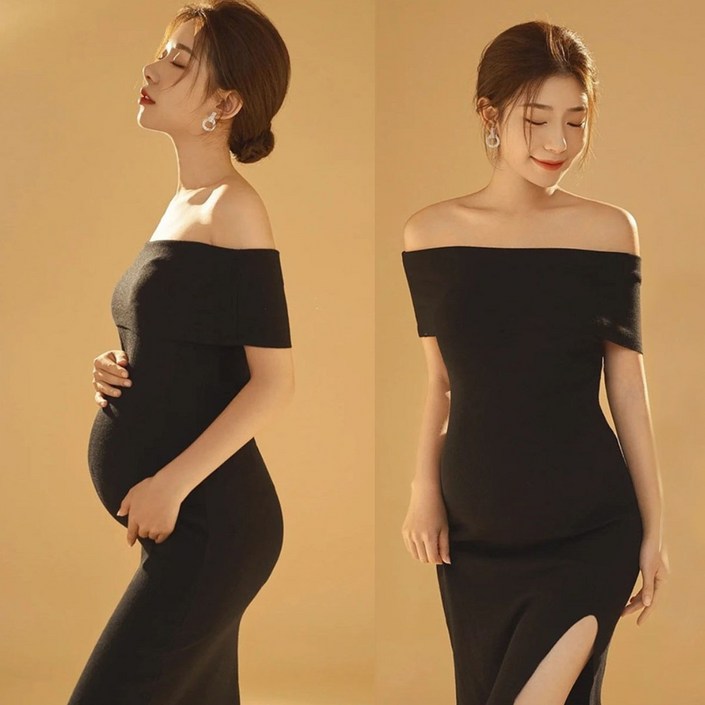 오프숄더 블랙 만삭원피스셀프 주수원피스 임산부 만삭촬영 드레스 사진스냅 의상 빅사이즈옷