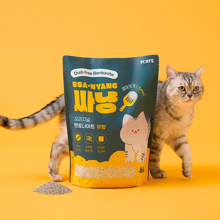 먼지없는 7CATS 싸냥 프리미엄 벤토나이트 고양이모래 무향 6kg x 3개  숨숨집 패키지, 18kg, 1세트, 무향