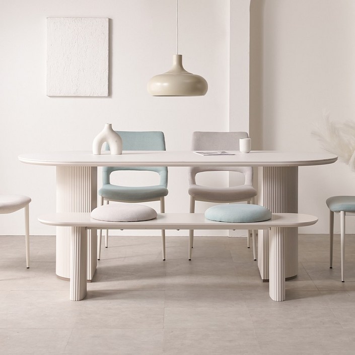 디아 세라믹 템바보드 타원형 식탁 테이블, 6인용, 화이트