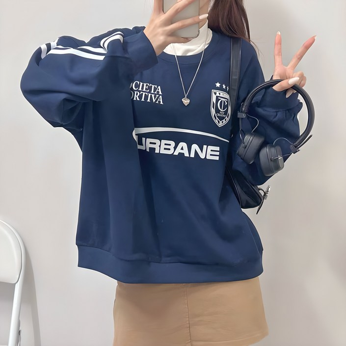 힙한 휘뚜루 꾸안꾸 스포티 레이싱 어반 져지 오버핏 레터링 라인 맨투맨4color