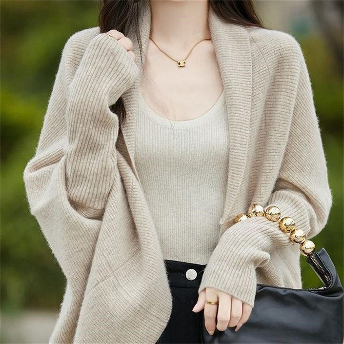 Vezri 아우터 스타일 신상 가오리핏 카디건 여 루즈핏 나른한 케이프 가을 겨울 니트 아우터 케이프 Abb