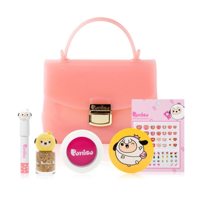 뿌띠슈 어린이 화장품 핸드백 세트 초등학생 여아 6종 선물세트 매력만점백매니큐어립크레용블러셔선쿠션스티커, 1개, 매력만점백 세트