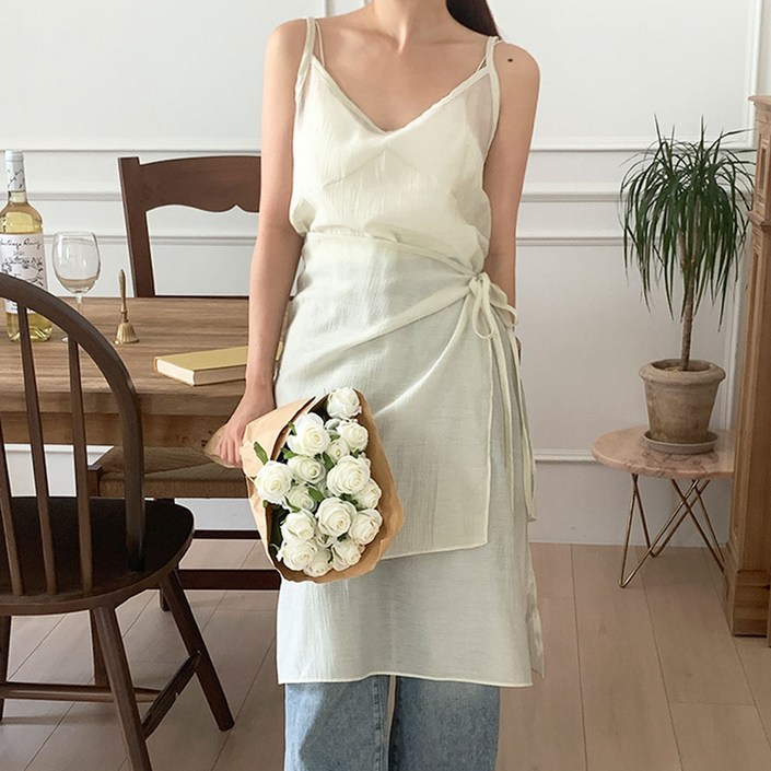 레이어드set모델추천  나시 레이어드 오간자 뷔스티에 롱 원피스 브러쉬 랩 스커트 여름코디 랩스커트 키작녀원피스