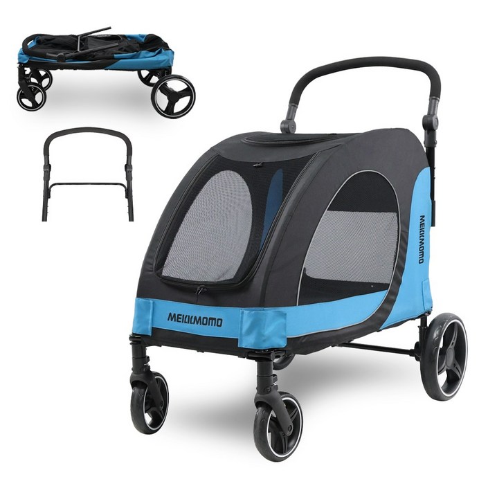 MekkMomo 모차 중 대형견용, 방수통풍 설계원터치 브레이크4륜 충격흡수180도 핸들강아지 유모차 접이식, 개
