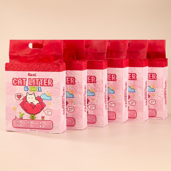 클레이 6 IN 1 고양이 두부 모래 혼합형 고양이 모래, 3kg, 6개, 로즈 향형