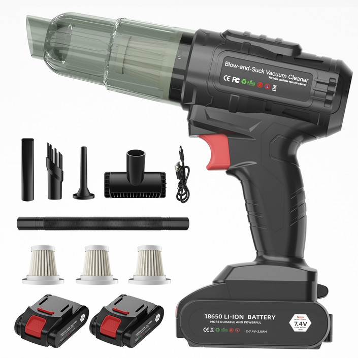 Voltmate 16000Pa 2단 조절 BLDC 강력 무선 리튬 배터리 핸디 차량용 청소기 LED 조명 배터리 잔량 표시 Type-C 포트, 블랙