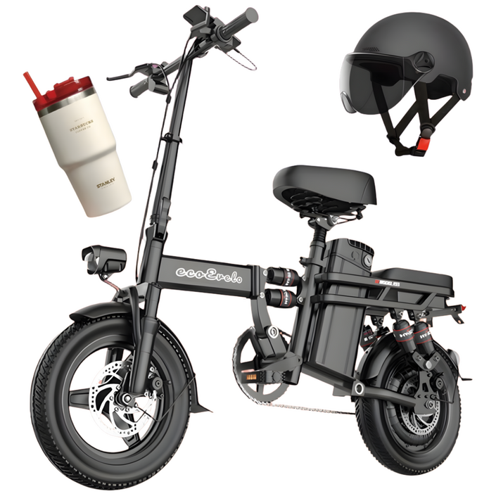 에코e벨로 전기 자전거 접이식 자토바이 48v 14인치 pas 2인용 광폭타이어 블랙