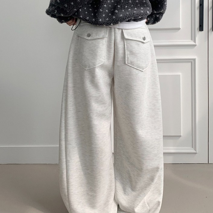 부기샵 기모 뒷포켓 트레이닝 사이드핀턱 기모와이드팬츠