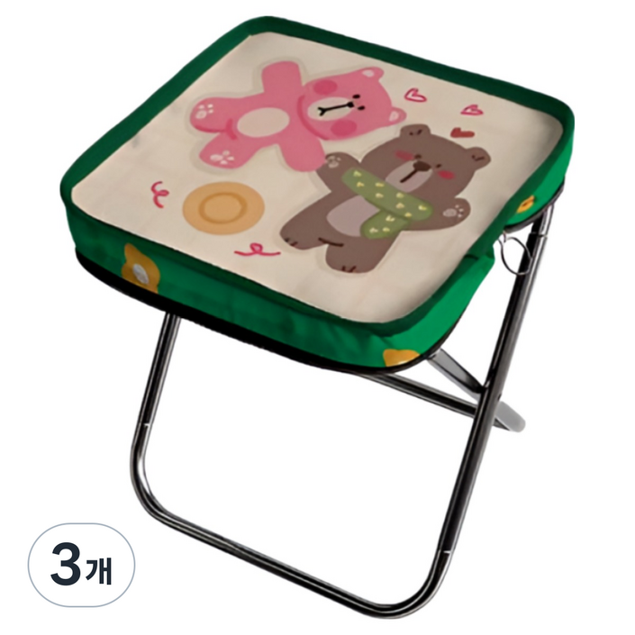체리닷컴 캠핑 고품질 캐릭터 알루미늄 접이식 의자 폴딩 스툴, 아이보리 곰돌이들, 3개