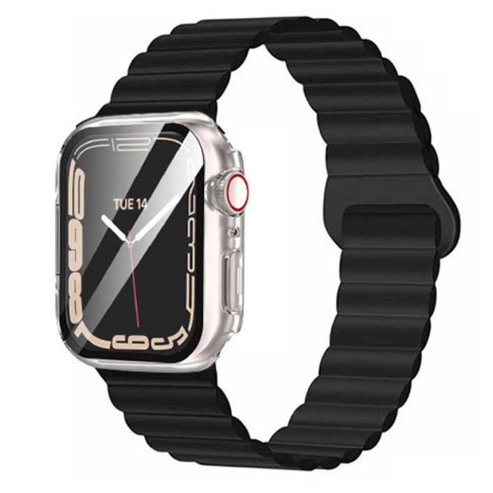 림스테일 애플워치 투톤 마그네틱스트랩 + 9H 액정보호형 풀커버 케이스 세트