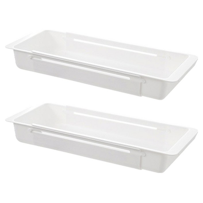 공간활용 스마트 서랍정리 2단 길이조절 수납함, 화이트, 2개