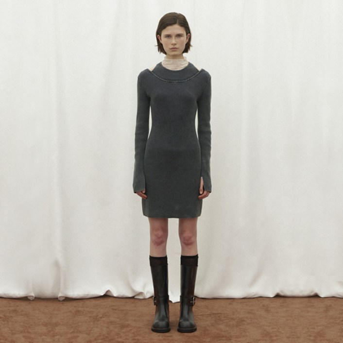 아틀리에나인 여성용 레이어드 니트 롱 면 원피스 OP-6220