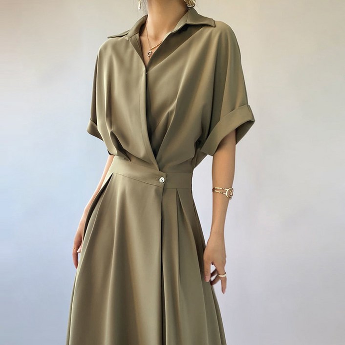 엘쏘 여성용 프렌치 셔츠 랩 롱 원피스