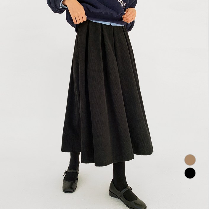 바블링브룩 여성용 코듀로이 핀턱 플리츠 롱 스커트