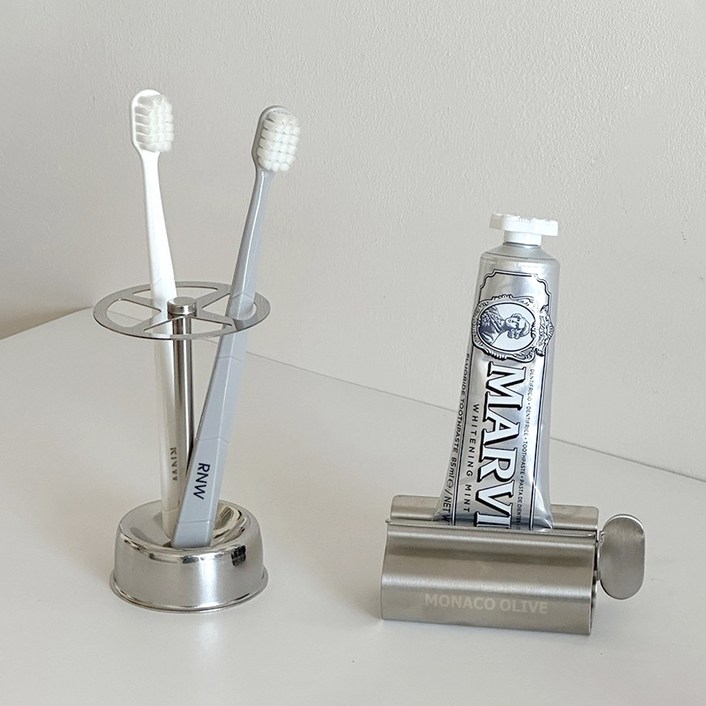 모나코올리브 스텐 욕실 수납 4구 칫솔홀더 + 치약짜개 세트