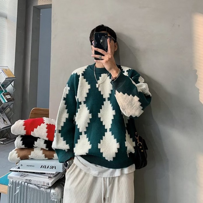 반티 가디건 남성 산산기어 시스템옴므 니트 세터 가을 붉은색