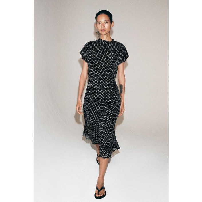 ZARA ZW 컬렉션 도트 미디 원피스 - 블랙 / 화이트