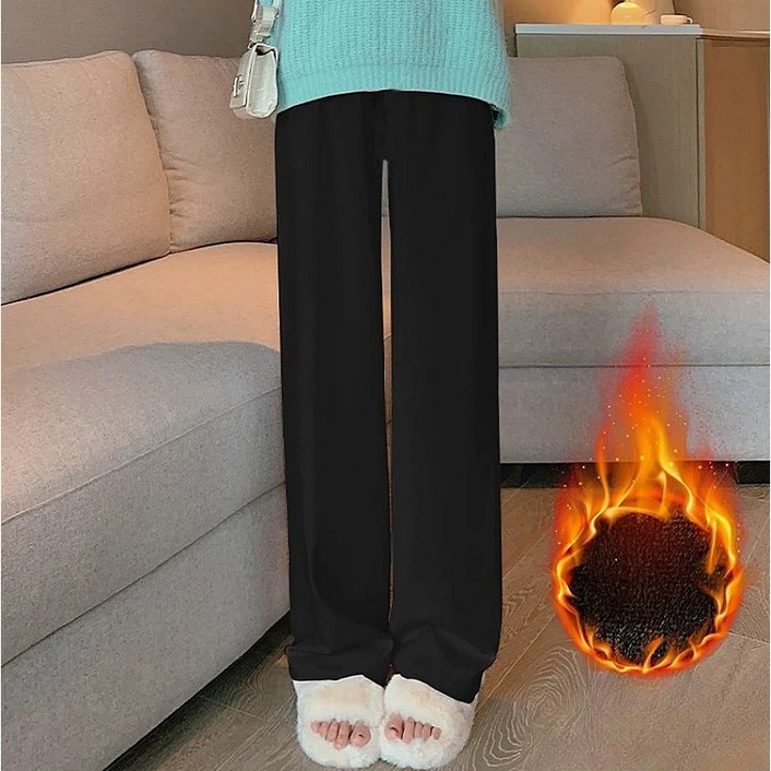 큐엔유 여성 겨울 보들보들 와이드핏 밴딩 팬츠 숏롱 선택 기모바지