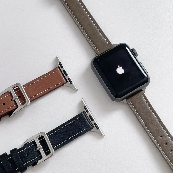 애플워치 스티치 슬림 소가죽 스트랩 시계줄 밴드 줄질 루프 체인 메탈 밴드 SE 7 6 5 4 3 2 1