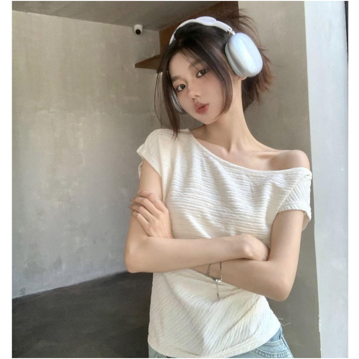 YioYcc 여성 습곡 오버핏 반팔 티셔츠