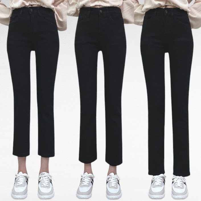 제이엠스타일 [숏/중/롱] S~2XL 봄 가을 여성 블랙 스판 일자 바지 허리밴딩 여자 청바지 빅사이즈 검정 면팬츠 키작녀 키큰녀 여름