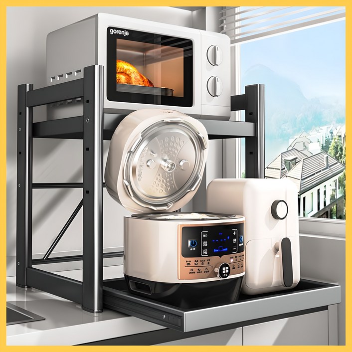 하이퍼랙 높이조절 2단 고강도 슬라이드 대형 전자레인지선반, 매트 그레이, 1개