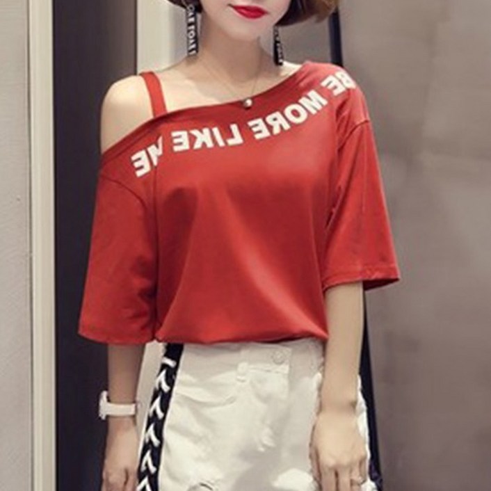 아이엠몽 여성용 오프숄더 언발 캐주얼 반팔 티셔츠 BB221599SY