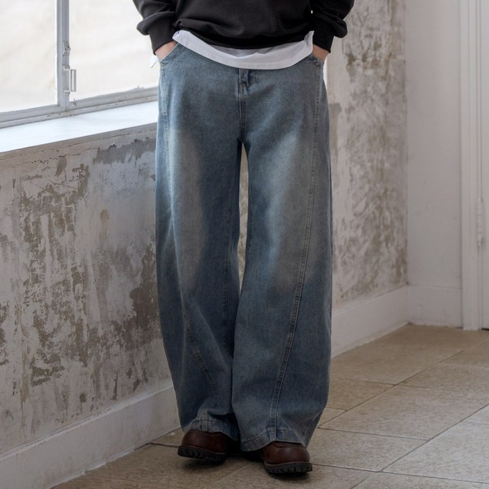 스몰더 남자  와이드 워싱 브로딘 밴딩 청바지 팬츠