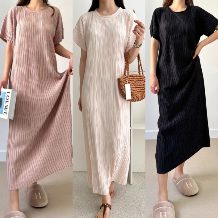 세브리 국내생산 여성 여름 롱 플리츠 원피스