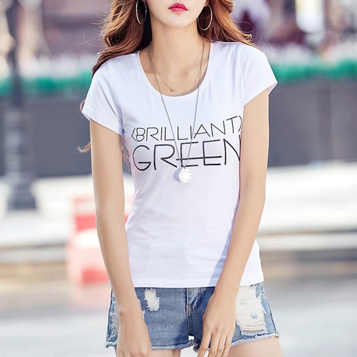 여성 포시크 레터링 슬림 반팔티(2color)